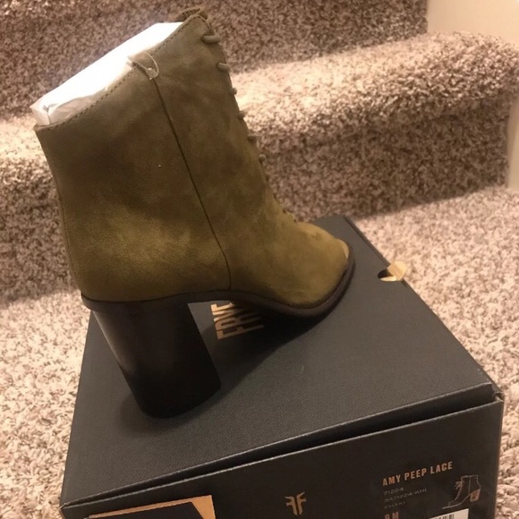 Frye Amy Peep Toe Lace Up Suede Booties - Picture 4 of 8
